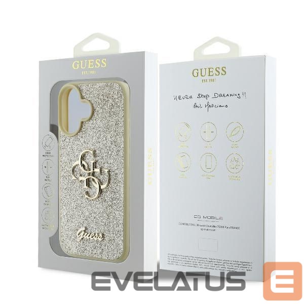 Aizmugurējais vāciņš Guess Guess Fixed Glitter Big 4G Case for iPhone 16 Plus - Gold