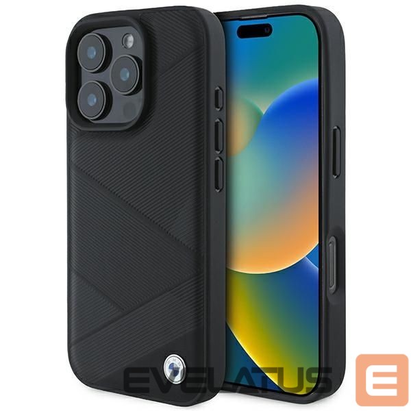 Cits mobilo telefonu aksesuārs BMW BMW Signature Leather Crossing Lines Pattern iPhone 16 Pro Case - Black