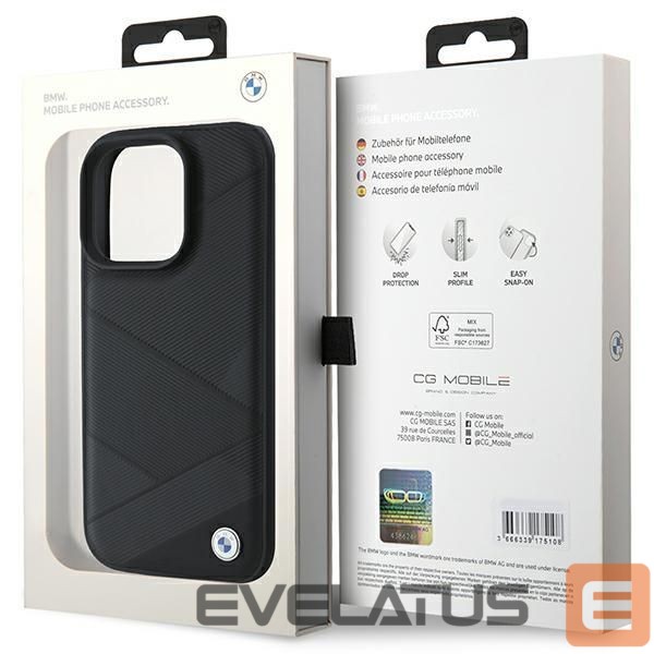 Cits mobilo telefonu aksesuārs BMW BMW Signature Leather Crossing Lines Pattern iPhone 16 Pro Case - Black