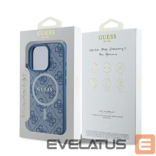 Cits mobilo telefonu aksesuārs Guess Guess 4G Ring Classic Logo MagSafe iPhone 16 Pro Case - Blue