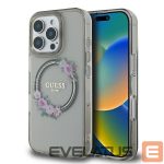 Cits mobilo telefonu aksesuārs Guess  Guess IML Flowers Wreath MagSafe Case for iPhone 16 Pro - Black 