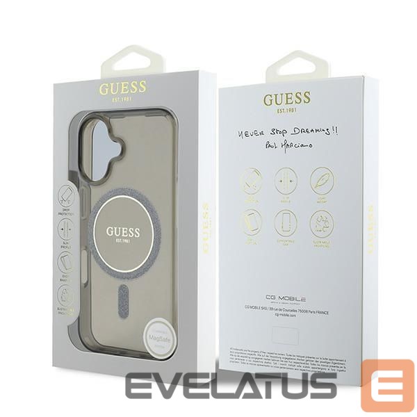 Cits mobilo telefonu aksesuārs Guess Guess IML Glitter Circle MagSafe case for iPhone 16 - black