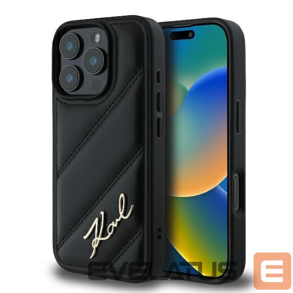 Cits mobilo telefonu aksesuārs Karl Lagerfeld Apple iPhone 16 Pro Quilted Signature Case Black