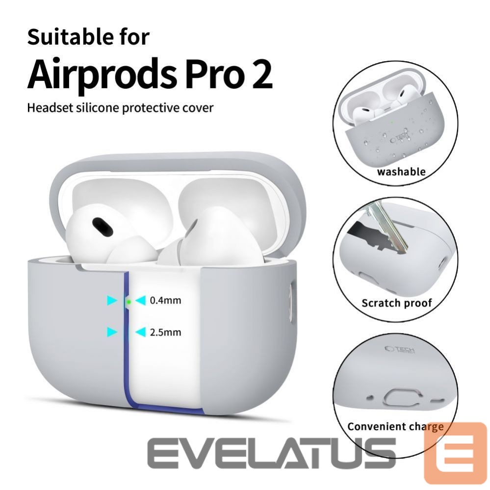 Maciņš austiņām Tech-Protect Apple AirPods Pro 1 / 2 Silicone Case Gray