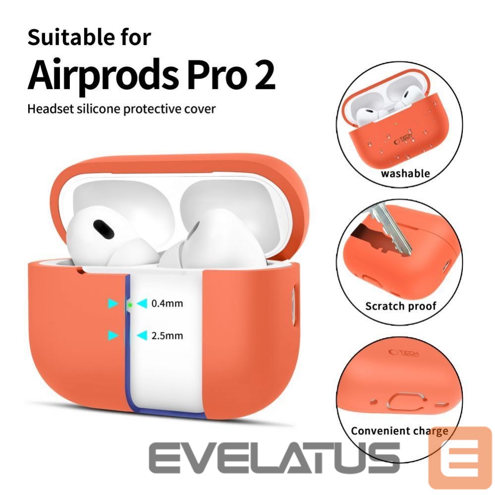 Cits mobilo telefonu aksesuārs Tech-Protect Tech-Protect Silicone Case for Apple AirPods Pro 1 / 2 - Orange