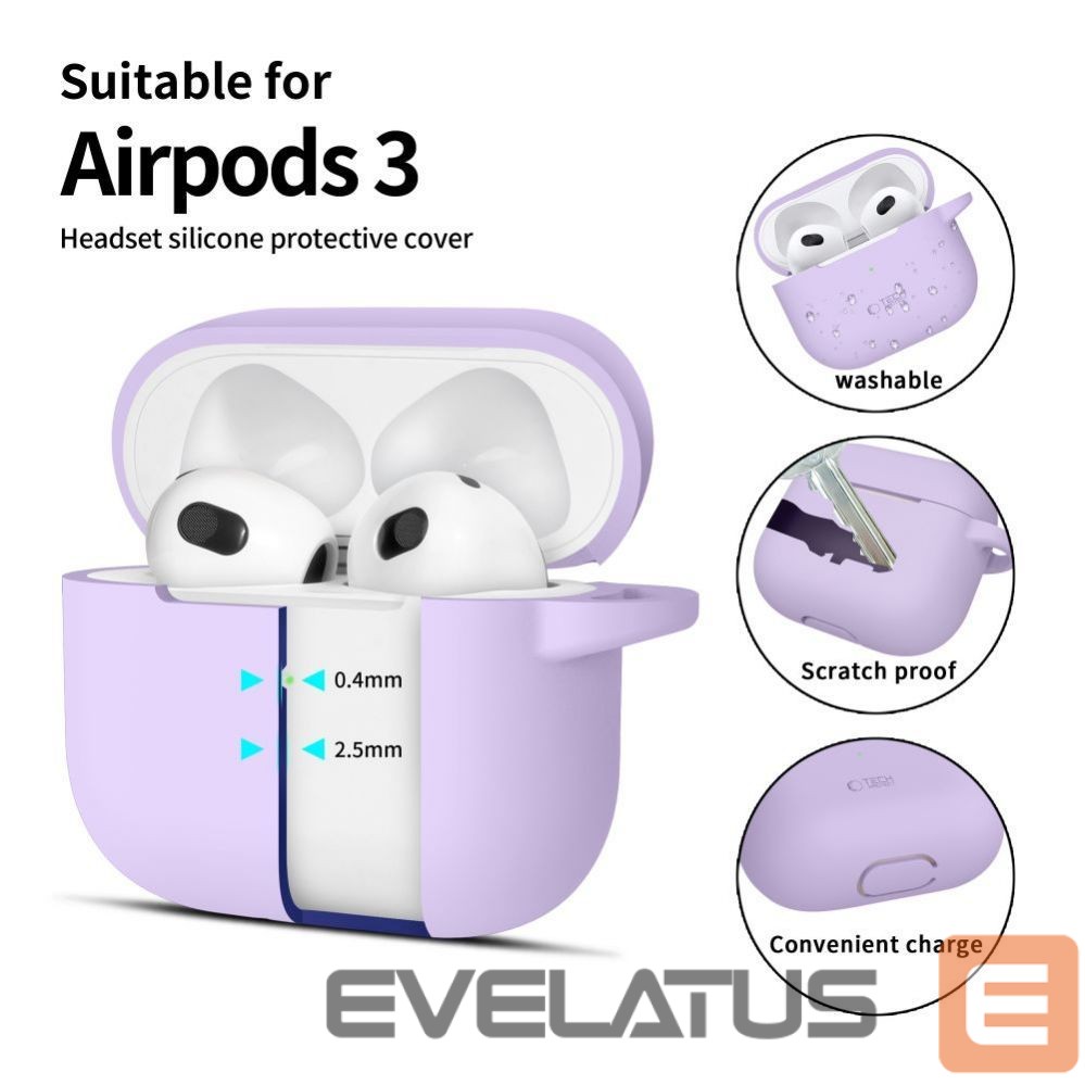 Cits mobilo telefonu aksesuārs Tech-Protect Tech-Protect Silicone Hook Case for Apple AirPods 3 - Purple