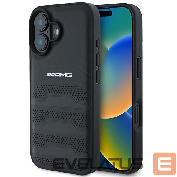 Cits mobilo telefonu aksesuārs Mercedes-Benz AMG Leather Debossed Lines Black Logo iPhone 16 Case - Black