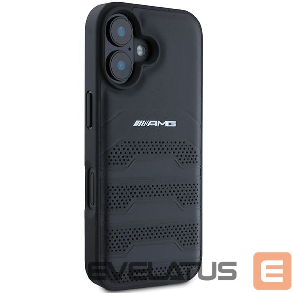 Cits mobilo telefonu aksesuārs Mercedes-Benz AMG Leather Debossed Lines Black Logo iPhone 16 Case - Black