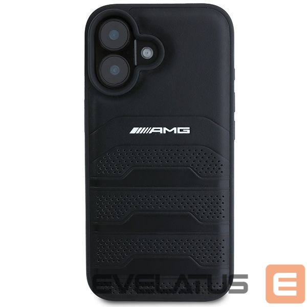 Cits mobilo telefonu aksesuārs Mercedes-Benz AMG Leather Debossed Lines Black Logo iPhone 16 Case - Black