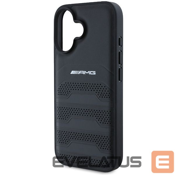 Cits mobilo telefonu aksesuārs Mercedes-Benz AMG Leather Debossed Lines Black Logo iPhone 16 Case - Black