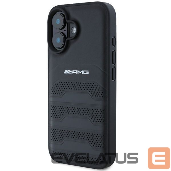 Cits mobilo telefonu aksesuārs Mercedes-Benz AMG Leather Debossed Lines Black Logo iPhone 16 Case - Black