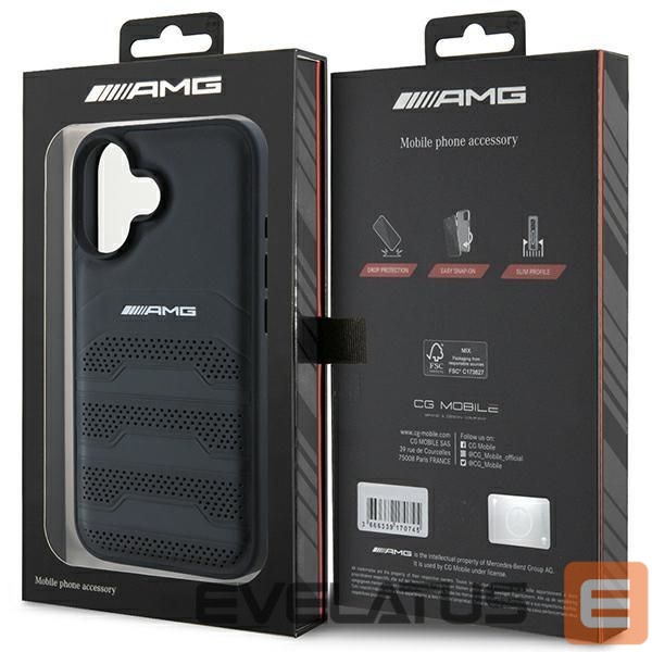 Cits mobilo telefonu aksesuārs Mercedes-Benz AMG Leather Debossed Lines Black Logo iPhone 16 Case - Black