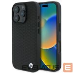 Cits mobilo telefonu aksesuārs BMW  BMW Signature Leather Diamond Metal Logo MagSafe Case for iPhone 16 Pro Max - Black 