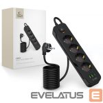 Cits mobilo telefonu aksesuārs Tech-Protect  Tech-Protect PCL4X3 Power Strip 4 Sockets 240V + 2xUSB-A + 1xUSB-C 200 cm - Black 