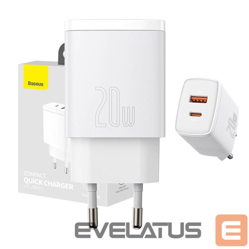 Adapteris Baseus Baseus Compact Quick Charger, USB, USB-C, 20W (white)