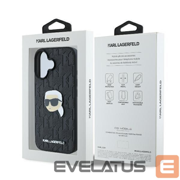 Cits mobilo telefonu aksesuārs Karl Lagerfeld Karl Lagerfeld Monogram Karl Head Pin iPhone 16 Case - Black