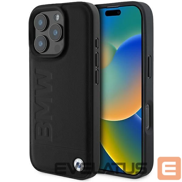 Cits mobilo telefonu aksesuārs BMW BMW Leather Hot Stamp iPhone 16 Pro Max Case - Black