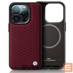 Cits mobilo telefonu aksesuārs BMW  BMW Sign Leather Diamond Metal Logo MagSafe Case for iPhone 16 Pro Max - Red 