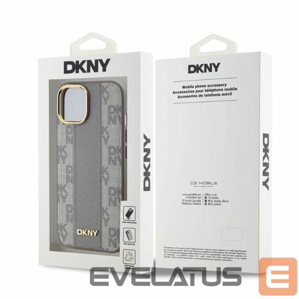 Cits mobilo telefonu aksesuārs DKNY DKNY Leather Checkered Mono Pattern MagSafe iPhone 14 Case - Beige