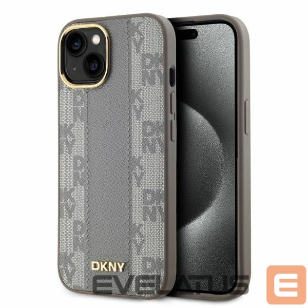 Cits mobilo telefonu aksesuārs DKNY DKNY Leather Checkered Mono Pattern MagSafe iPhone 15 Case - Beige