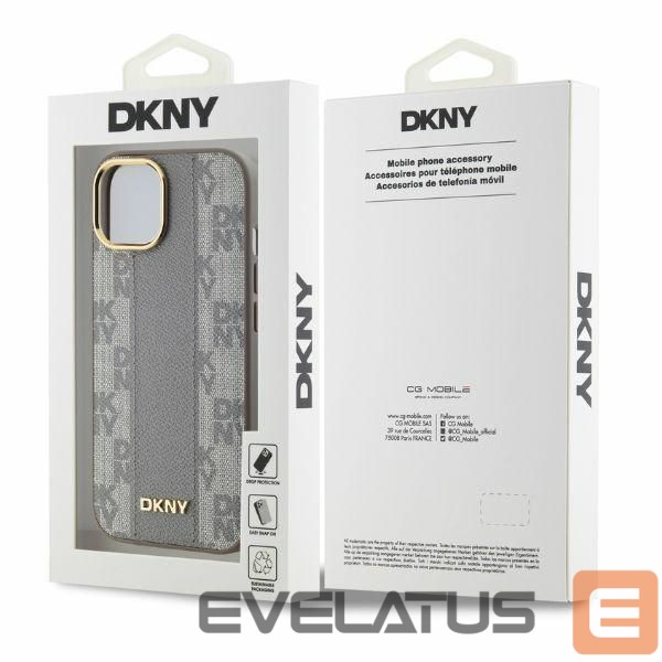 Cits mobilo telefonu aksesuārs DKNY DKNY Leather Checkered Mono Pattern MagSafe iPhone 15 Case - Beige