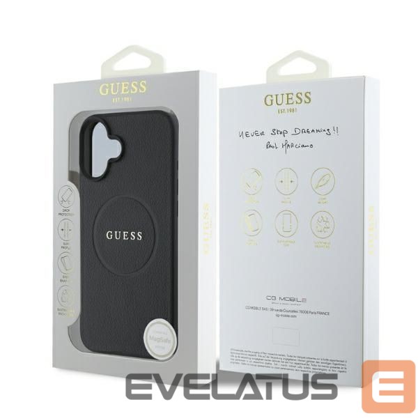 Cits mobilo telefonu aksesuārs Guess Guess Grained Gold Ring MagSafe case for iPhone 16 - black