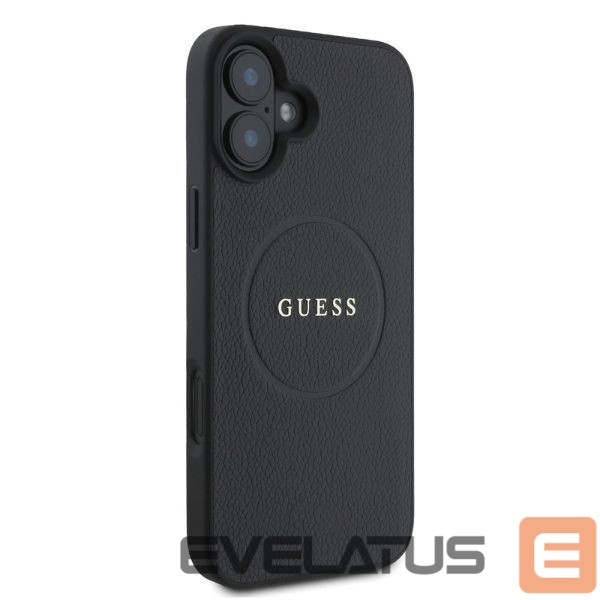 Cits mobilo telefonu aksesuārs Guess Guess Grained Gold Ring MagSafe case for iPhone 16 - black