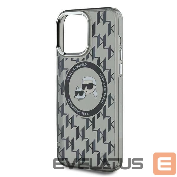 Cits mobilo telefonu aksesuārs Karl Lagerfeld Karl Lagerfeld IML Monogram Karl & Choupette Head MagSafe iPhone 15 Pro Case - Black