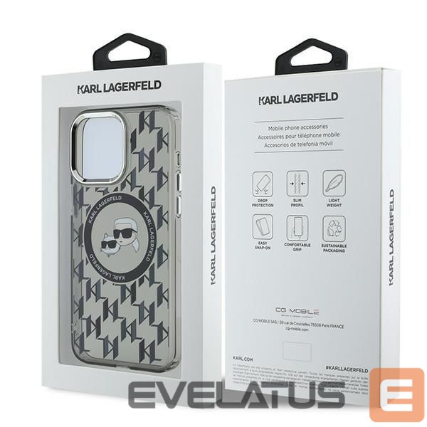 Cits mobilo telefonu aksesuārs Karl Lagerfeld Karl Lagerfeld IML Monogram Karl & Choupette Head MagSafe iPhone 15 Pro Case - Black