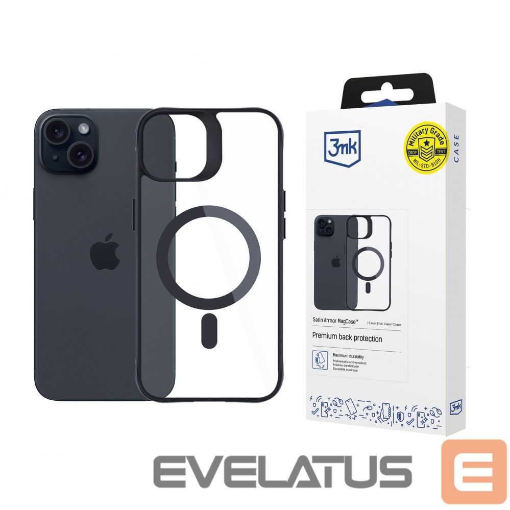 Cits mobilo telefonu aksesuārs 3MK 3mk Satin Armor MagCase with MagSafe for iPhone 15 Plus - Clear with Black Frame