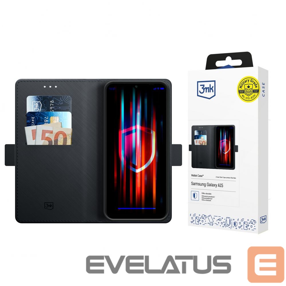 Cits mobilo telefonu aksesuārs 3MK 3mk Wallet Case with Flip for Samsung Galaxy A15 5G - Black