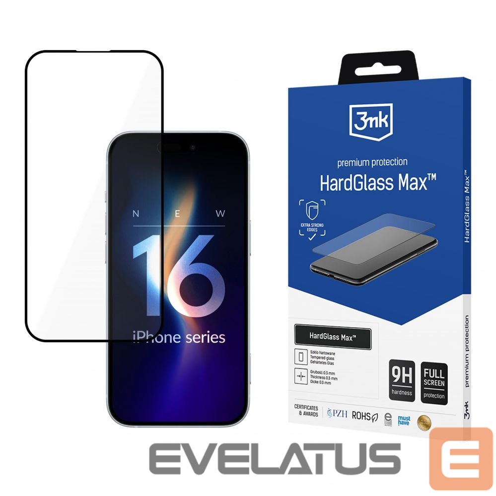 Cits mobilo telefonu aksesuārs 3MK Tempered glass 3mk HardGlass Max Black for iPhone 16 Plus