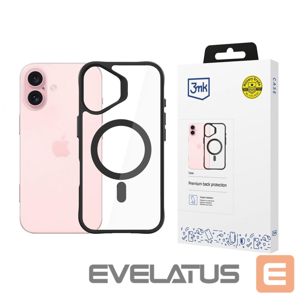 Cits mobilo telefonu aksesuārs 3MK 3mk Satin Armor MagCase with MagSafe for iPhone 16 Plus - Clear with Black Frame