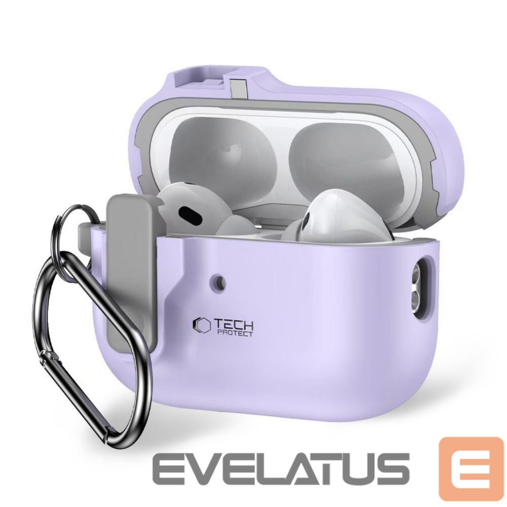 Cits mobilo telefonu aksesuārs Tech-Protect Tech-Protect Slim Hook Case with Carabiner for Apple AirPods Pro 1 / 2 - Purple