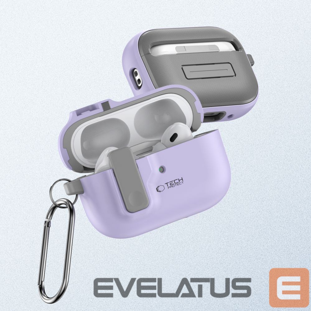Cits mobilo telefonu aksesuārs Tech-Protect Tech-Protect Slim Hook Case with Carabiner for Apple AirPods Pro 1 / 2 - Purple