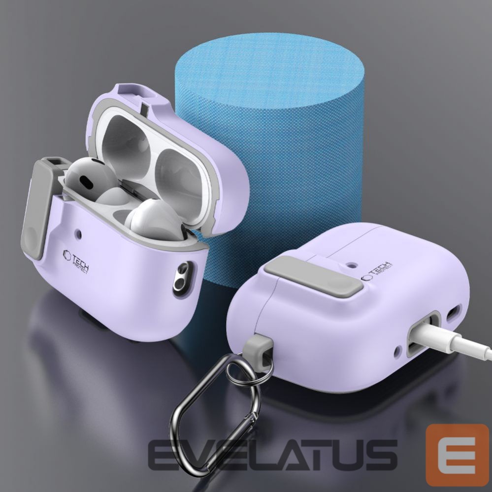 Cits mobilo telefonu aksesuārs Tech-Protect Tech-Protect Slim Hook Case with Carabiner for Apple AirPods Pro 1 / 2 - Purple