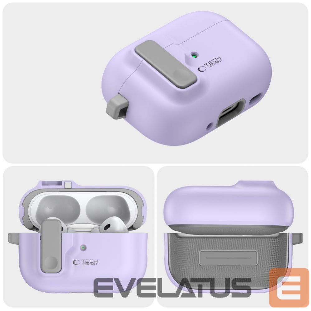 Cits mobilo telefonu aksesuārs Tech-Protect Tech-Protect Slim Hook Case with Carabiner for Apple AirPods Pro 1 / 2 - Purple