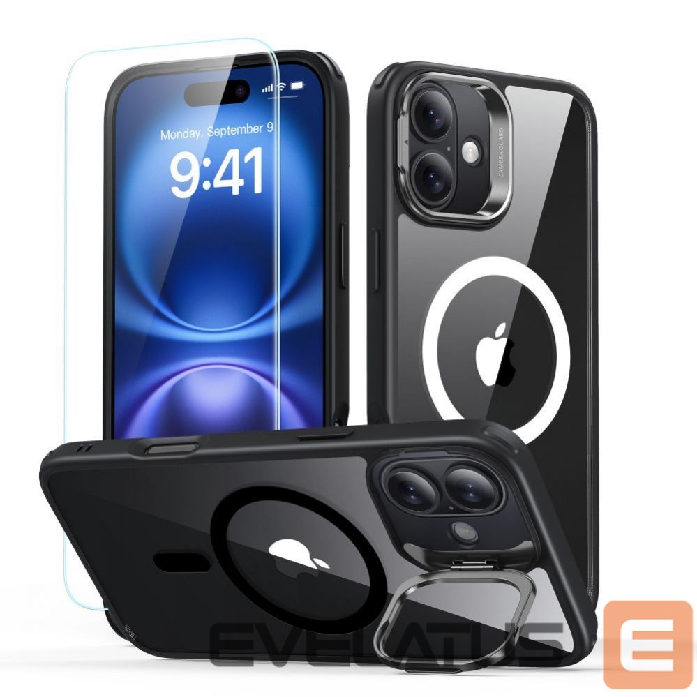 Cits mobilo telefonu aksesuārs ESR ESR Classic Hybrid Kickstand Halolock MagSafe Case Set + Tempered Glass for iPhone 16 - Black