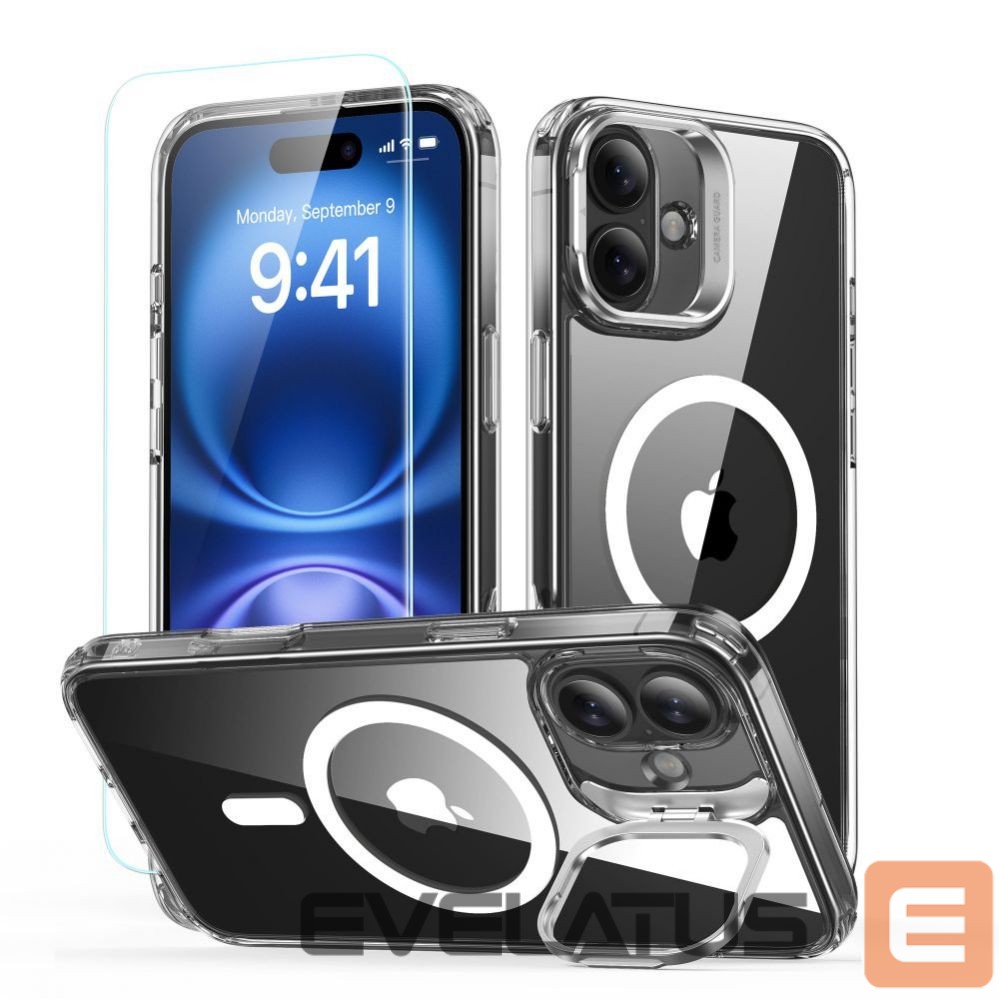Cits mobilo telefonu aksesuārs ESR ESR Classic Hybrid Kickstand Halolock MagSafe Case Set + Tempered Glass for iPhone 16 PLUS - Clear