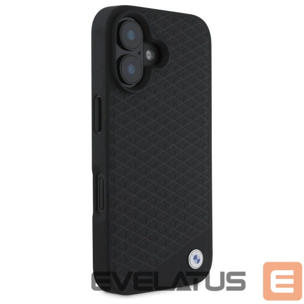 Cits mobilo telefonu aksesuārs BMW BMW Sign Leather Diamond Metal Logo MagSafe iPhone 16 Case - Black