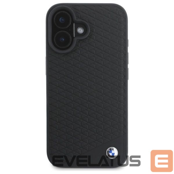 Cits mobilo telefonu aksesuārs BMW BMW Sign Leather Diamond Metal Logo MagSafe iPhone 16 Case - Black