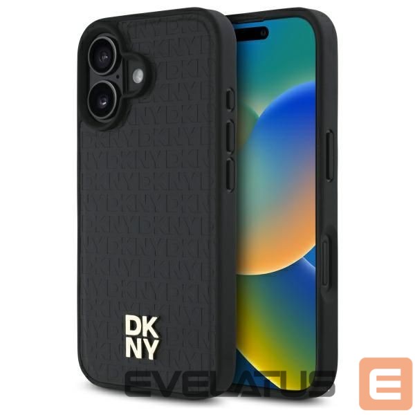 Cits mobilo telefonu aksesuārs DKNY DKNY Repeat Pattern Stack Logo MagSafe iPhone 16 Case - Black