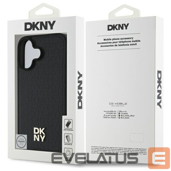 Cits mobilo telefonu aksesuārs DKNY DKNY Repeat Pattern Stack Logo MagSafe iPhone 16 Case - Black