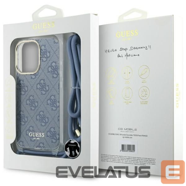 Cits mobilo telefonu aksesuārs Guess Guess Crossbody Cord 4G Print Case for iPhone 16 Pro Max - Blue