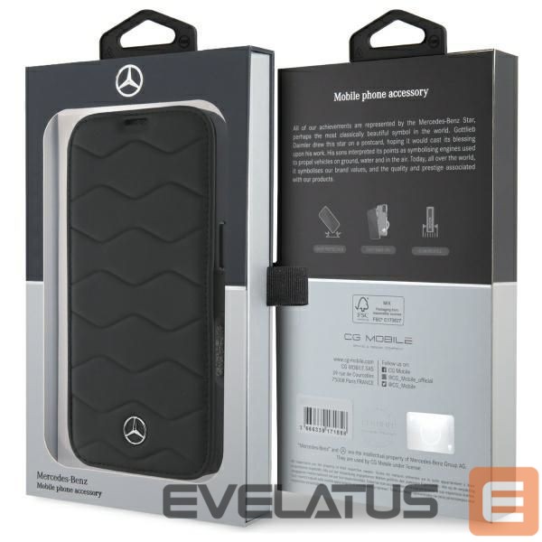 Cits mobilo telefonu aksesuārs Mercedes-Benz Mercedes MB Waves Leather Case for iPhone 16 Pro Max - Black
