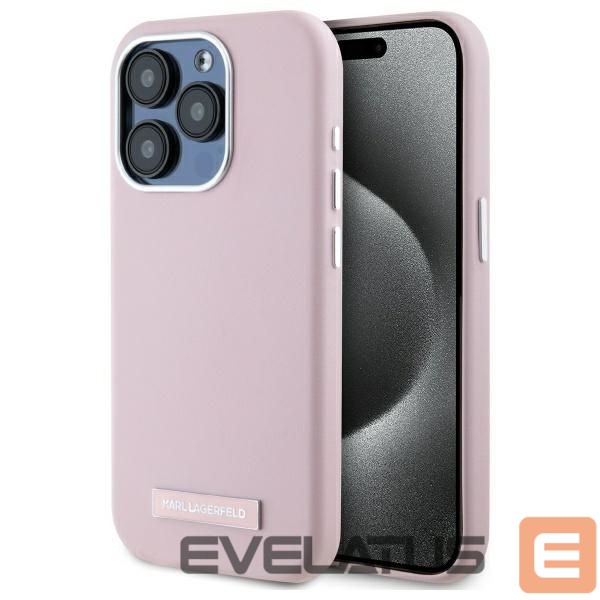 Cits mobilo telefonu aksesuārs Karl Lagerfeld Karl Lagerfeld FW Metal Plate MagSafe iPhone 15 Pro Case - Pink