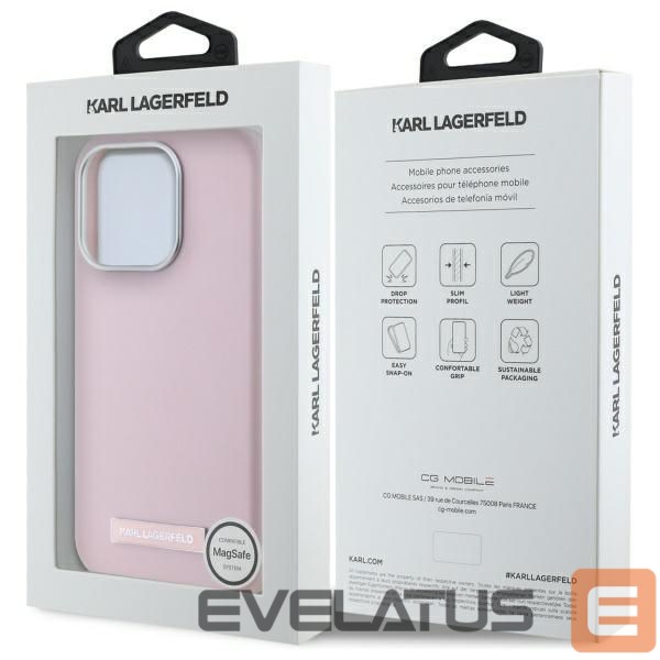 Cits mobilo telefonu aksesuārs Karl Lagerfeld Karl Lagerfeld FW Metal Plate MagSafe iPhone 15 Pro Case - Pink