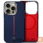 Cits mobilo telefonu aksesuārs Mercedes-Benz  Mercedes Silicone Red Stripe MagSafe Case for iPhone 16 Pro Max - Navy Blue 