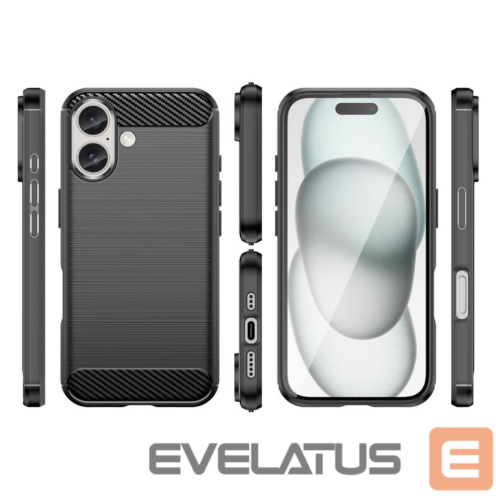 Aizmugurējais vāciņš Hurtel - Carbon Case for iPhone 16 Silicone Case - Black