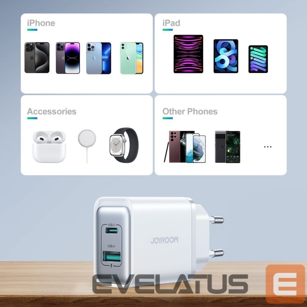 Adapteris Joyroom Joyroom JR-TCF15 network charger USB-C / USB-A 30W - white